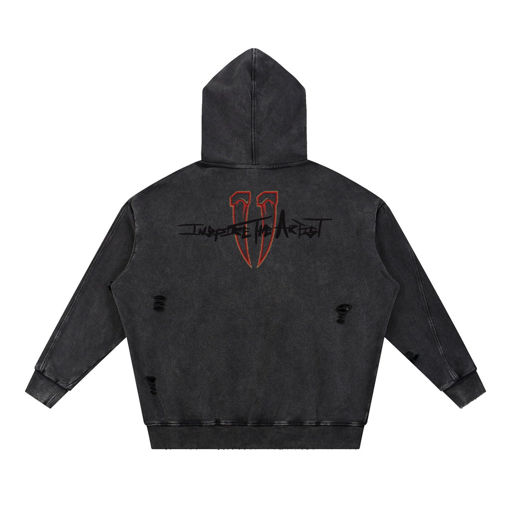 Snow Washed Distressed Panel Pocket Hoodie