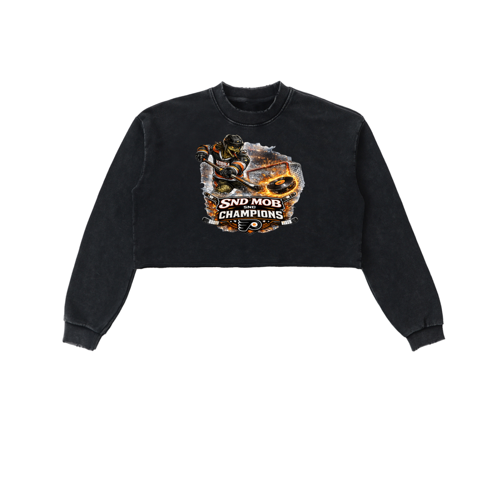 Snow Washed Raw Edge Cropped Sweatshirt