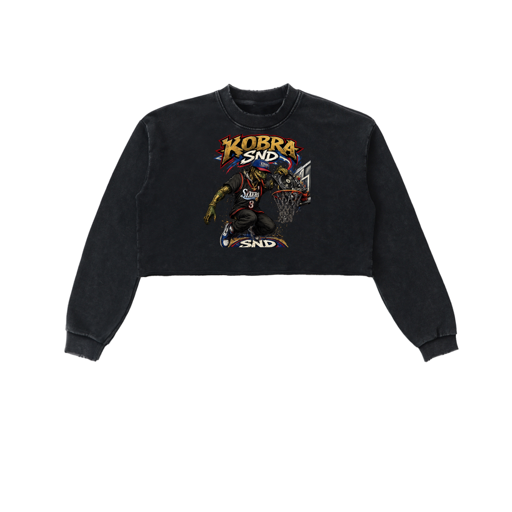 Snow Washed Raw Edge Cropped Sweatshirt