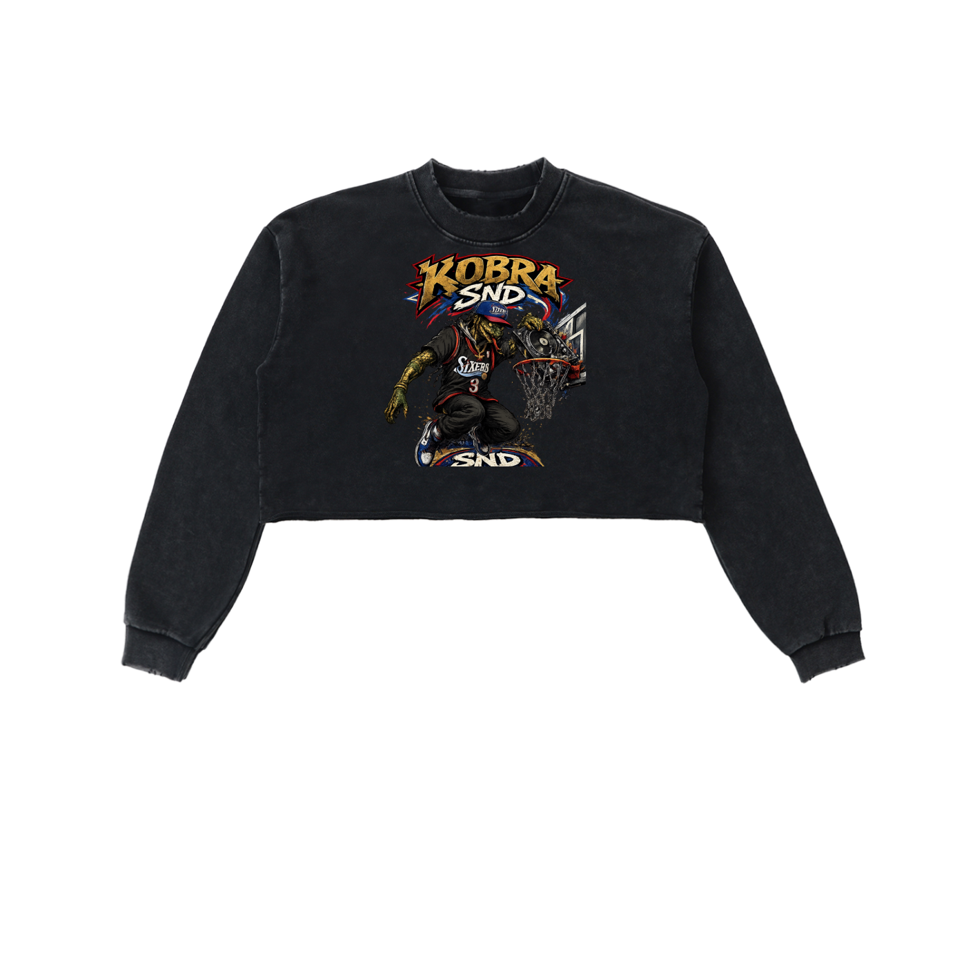 Snow Washed Raw Edge Cropped Sweatshirt