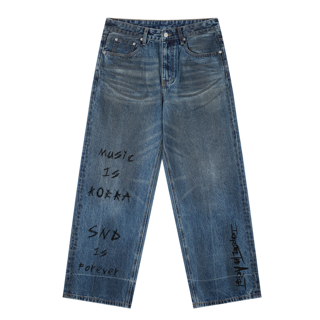 Vintage Wash Baggy Denim Jeans