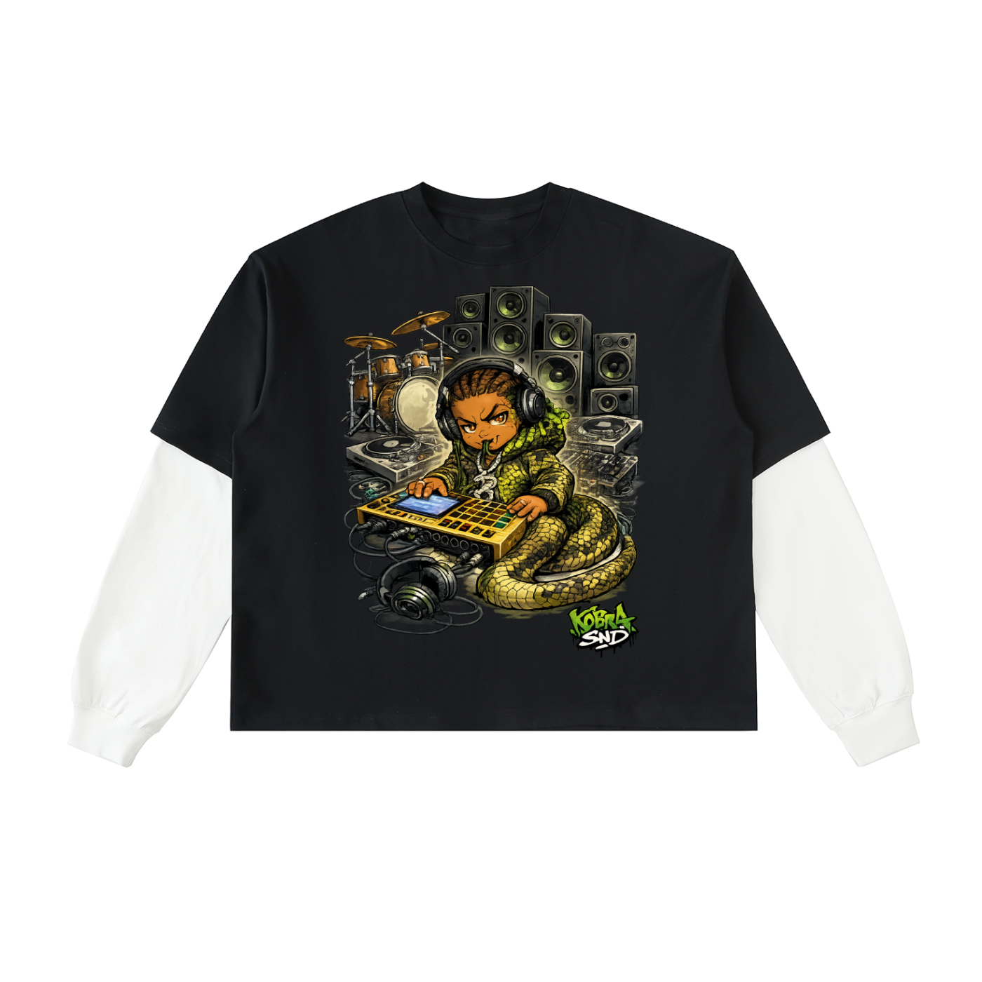 Layered Contrast Sleeve Cotton T-Shirt