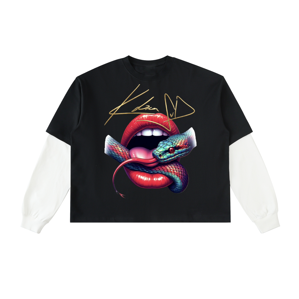 Layered Contrast Sleeve Cotton T-Shirt