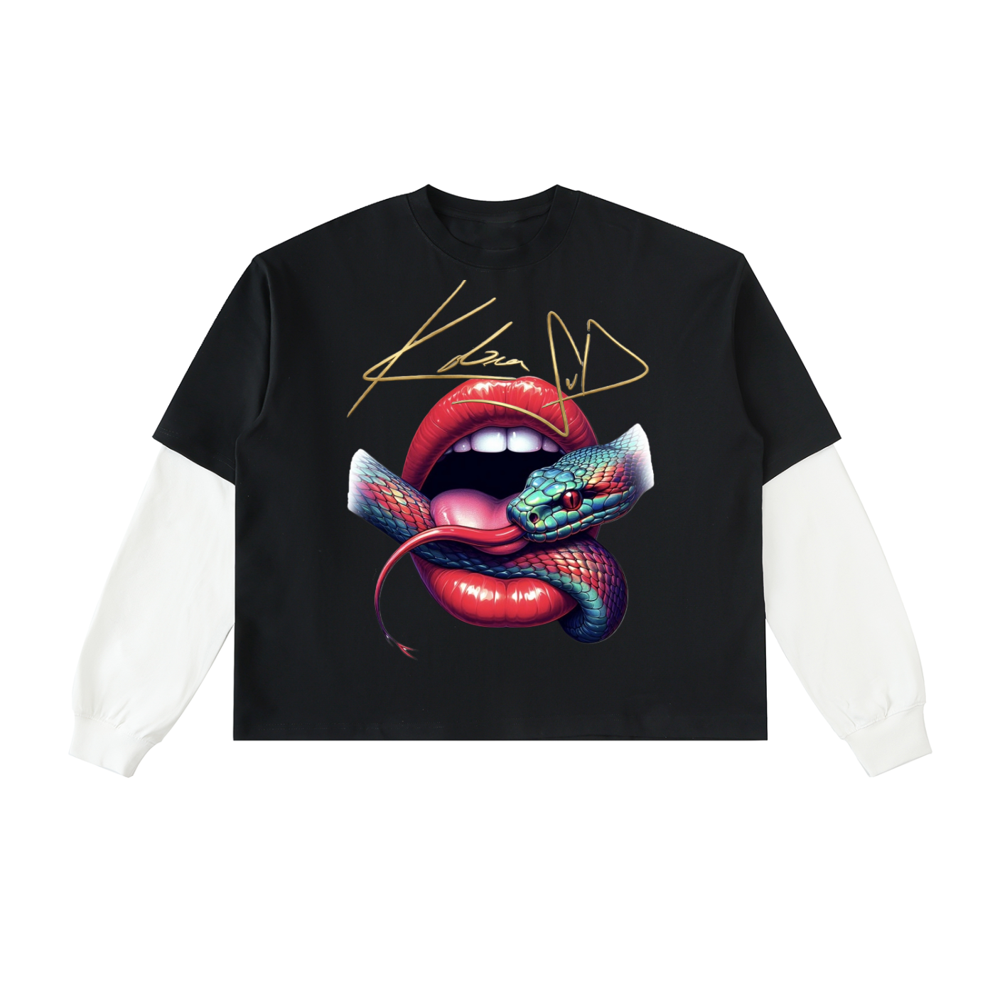 Layered Contrast Sleeve Cotton T-Shirt