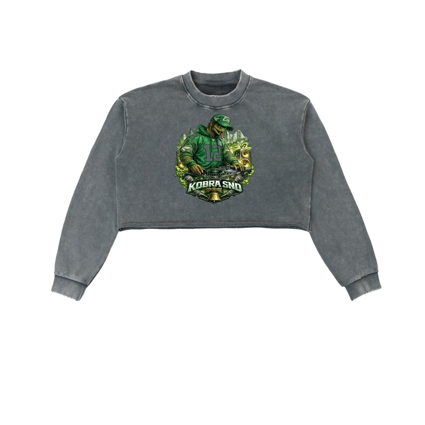 Snow Washed Raw Edge Cropped Sweatshirt