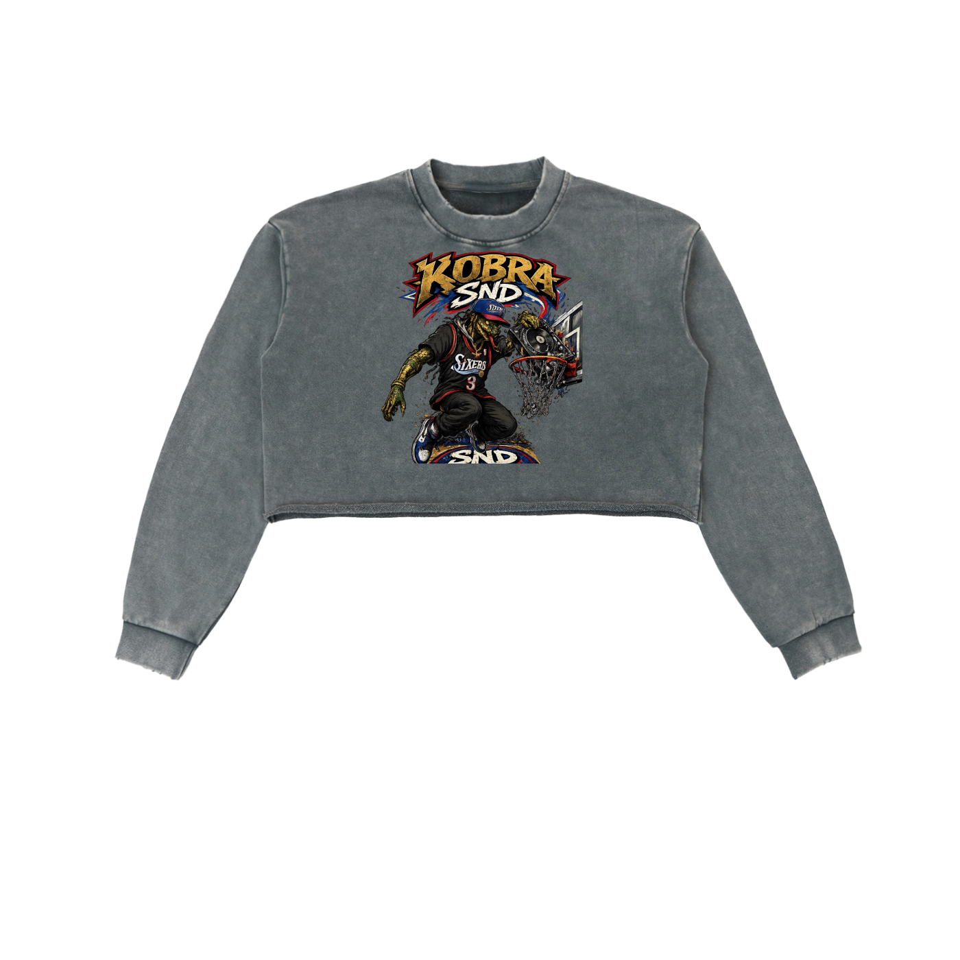 Snow Washed Raw Edge Cropped Sweatshirt