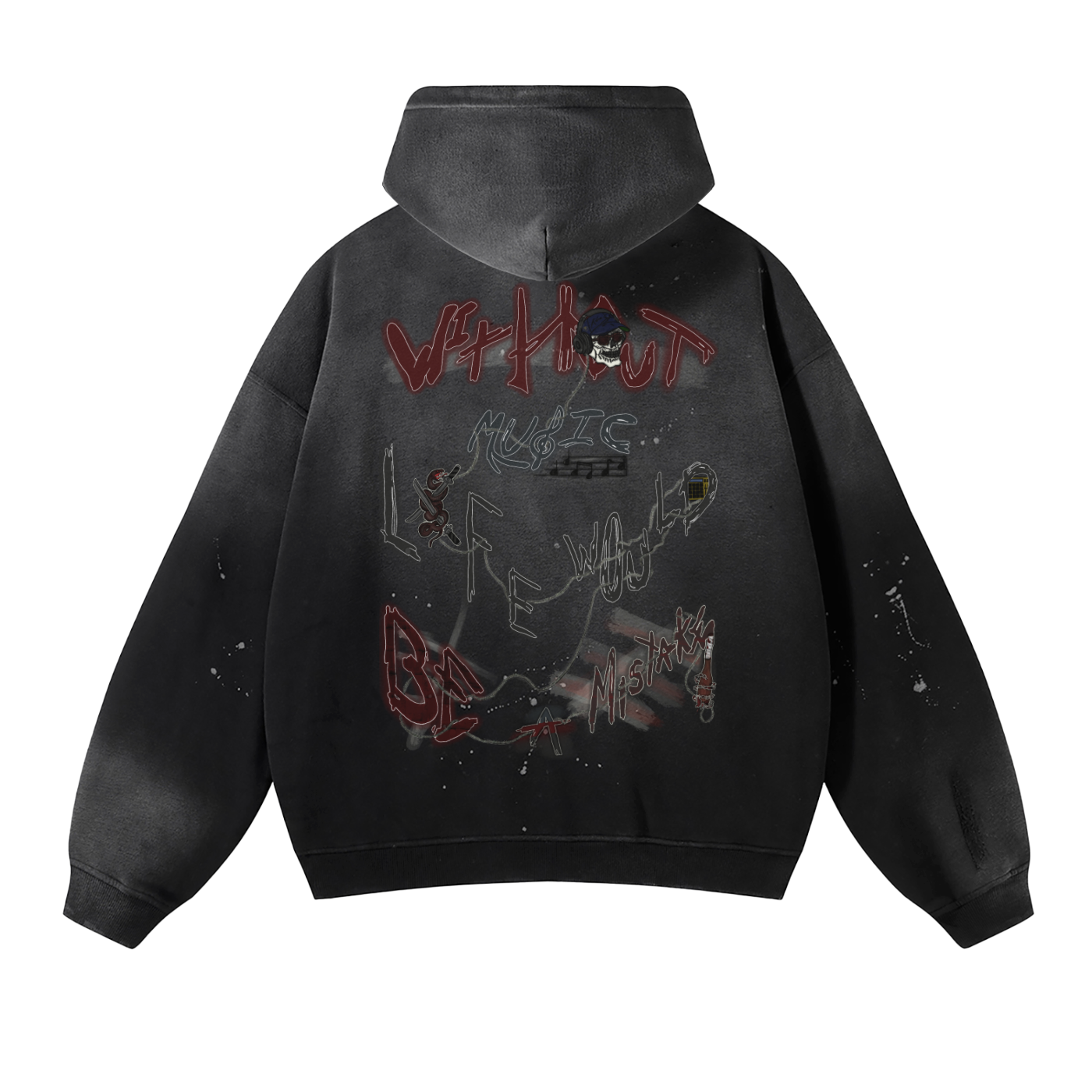 Vintage Washed Frayed Fleece Hoodie