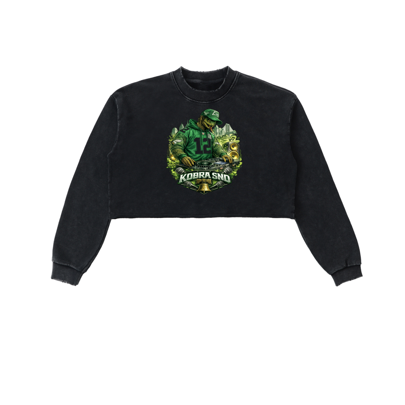 Snow Washed Raw Edge Cropped Sweatshirt