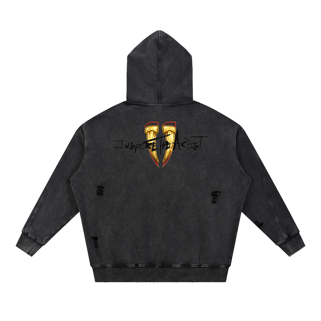 Snow Washed Distressed Panel Pocket Hoodie