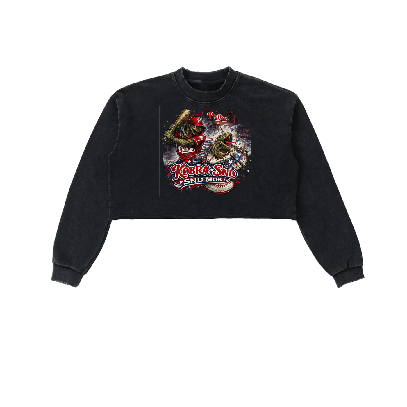 Snow Washed Raw Edge Cropped Sweatshirt