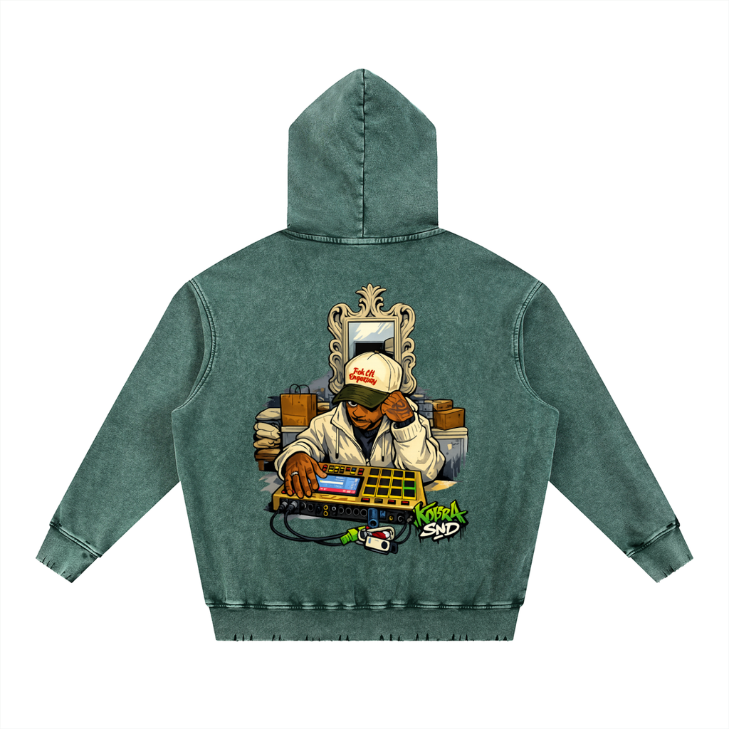 Snow Wash Hand-Frayed Heavyweight  Hoodie