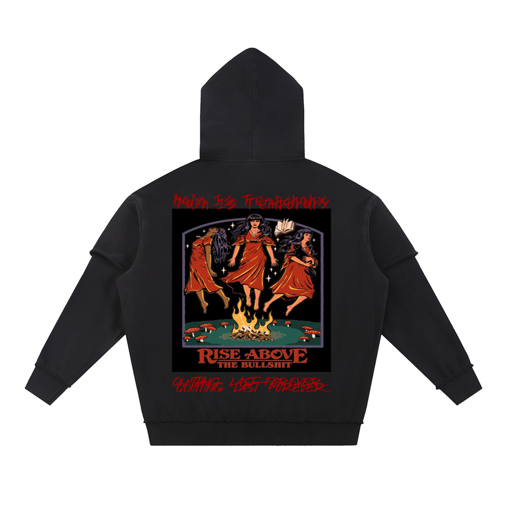 Snow Washed Raw Edge Double Layered Hoodie